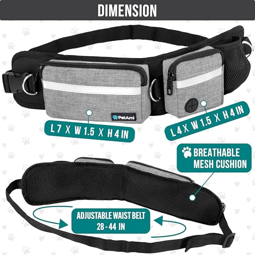 PetAmi Hands Free Dog Leash with Waist Running Belt Bag, Single (Gray) - color: Heather Grey, size: 1 Leash
