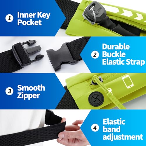 USHAKE Slim Running Belt Women Men, Bounce Free Fanny Pack Phone Holder - color: Yellow
