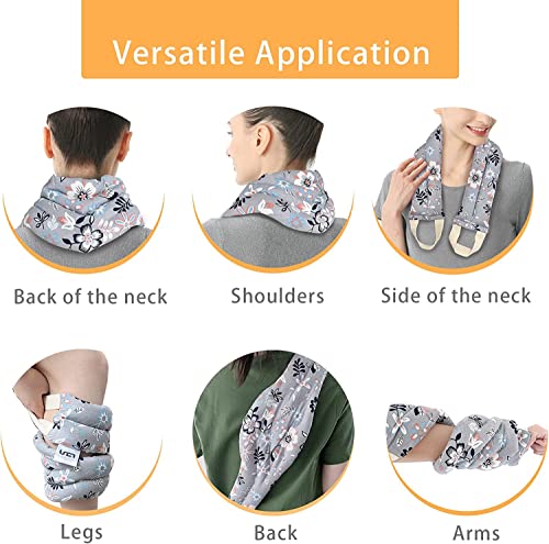 UNCN Long Wide Heating Pad for Neck and Shoulders Back 33x5.9in Microwavable Large Moist Heat Pack Warm Hot Compress Neck Wrap Weighted Bag Massage Reusable Herbal Nature Calming Portable Cotton - color: Flower