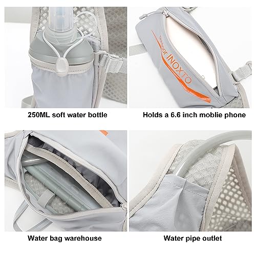 INOXTO Running Hydration Vest Backpack,Lightweight Insulated Pack with 1.5L Water Bladder Bag Daypack for Hiking Trail Running Cycling Race Marathon for Women Men - color: light gray orange