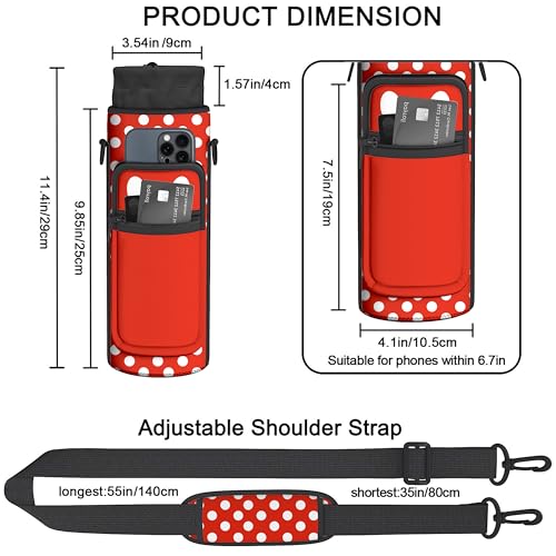Water Bottle Holder with Strap, 18-32oz Water Bottle Carrier Sling Bag - color: Red Polka Dots