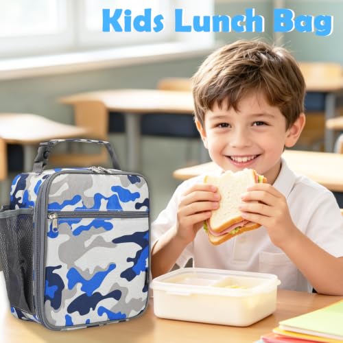 FlowFly Kids Lunch box Insulated Soft Bag Mini Cooler Back to School Thermal Meal Tote Kit for Girls, Boys, Camo - color: Camo