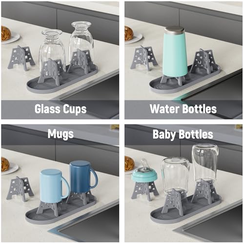NiHome Silicone Water Bottle Drying Racks Set of 3 with Drip Tray,Cheese Style for Faster Drying,Bottle Dryer Racks Fit for Stanley YETI Cups Owala Sports Bottle Baby Bottle Thermoses Mugs - color: Dark Gray