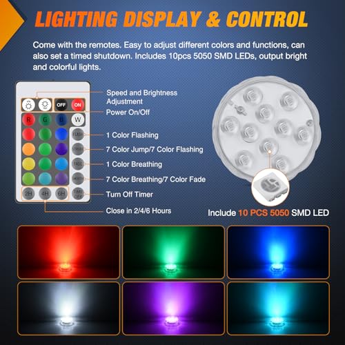 Nilight Marine Boat Light 4 PCS 10LED RGB Wireless Multi Color Lights - color: 4PCS RGB Boat Light