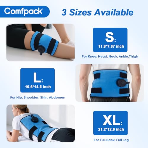 Comfpack Large Refillable Ice Bag for Injuries, Travel Ice Pack with Straps