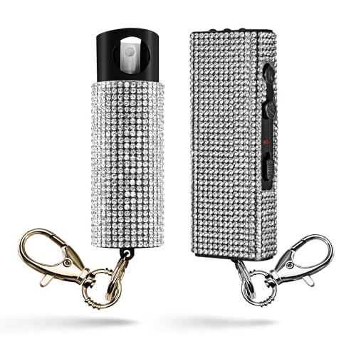 Guard Dog Security Bling It On Stun Gun and Pepper Spray for Self Defense, Fashionable Self-Defense Keychain Set for Women, Glow-in-the-Dark Actuator, 16-Ft Range, USB Rechargeable - color: White