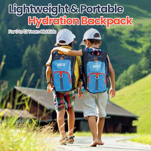 Shinylin Kids Hydration Backpack with 1.5L Water Bladder Hiking Backpack Lightweight for Boys or Girls Children Biking Climbing Running Cycling - color: Blue, style: Classic