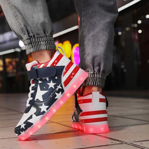 YuanRoad Unisex LED Light Up Shoes with USB Charging Glowing Luminous LED Sneakers - color: Blue High Top, size: 8 Women/6.5 Men