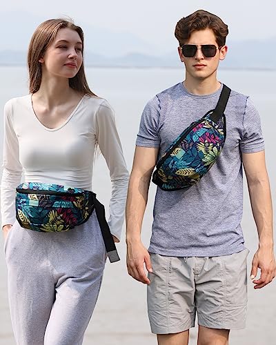 WATERFLY Fanny Pack for Men Women Water Resistant Large Hiking Waist Bag Pack Carrying All Phones for Running Walking Traveling (Black Leaf) - color: Black Leaf