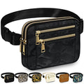 Capolo Fanny Packs for Women 4 Zip Pocket Crossbody Belt Bag Waist Bags - color: Black Camo, size: Medium