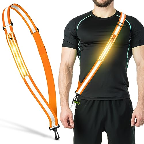 Ylzzrs LED Reflective Belt Sash Walking Gear,Safety Lights for Walkers at Night,High Visibility Safety Rechargeable Reflective Running Gear for Men Women Kids Night Dog Walking Gear - color: Orange