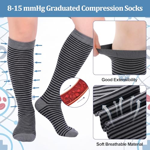 Shyyween 12 Pairs Men Knee High Compression Socks - size: Large, style: Gray Tones