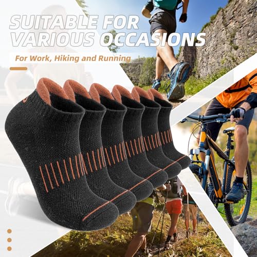 Lapulas Merino Wool Ankle Socks for Men Women, Hiking Running, 6 Pairs - color: Black, size: Large