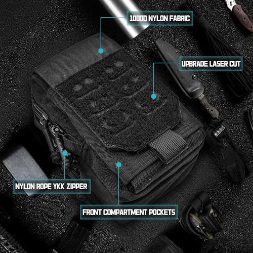 Molle Phone Pouch, 2 Piece 1000D Laser-Cut Tactical Small Molle Admin Pouch, Hook & Loop Heavy Duty Belt Molle Pouches for Belt Backpack Vest - color: UPGRADE DUAL-BLACK