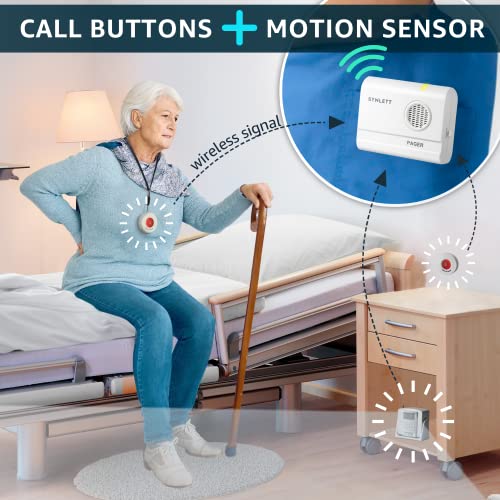 Wireless Caregiver Alert System with 2 Call Buttons and Motion Sensor - size: 1 Motion Sensor +1 Pager + 2 Call Buttons