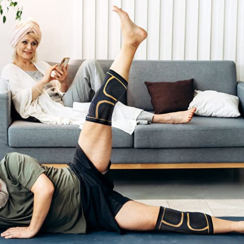 Copper Knee Brace for Men and Women (2 Pack, X-Large) Compression Support - size: X-Large