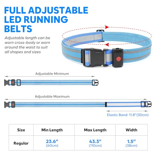 Illumifun LED Running Belt - USB Rechargeable Light Up Sash, High-Visibility Elastic Waistband Light for Running Cycling Hiking Camping Nighttime Activities - color: Royal Blue
