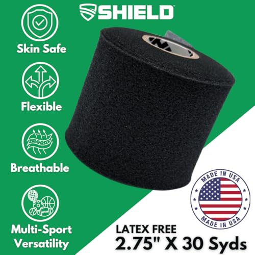 Shield Athletic Underwrap | 2 Roll Pack of PreWrap, Hair Tie, Headband, USA Made, Pre-Wrap Athletic Tape, 2.75" X 30 SYards, Foam Barrier, Flexible, Breathable - color: Black
