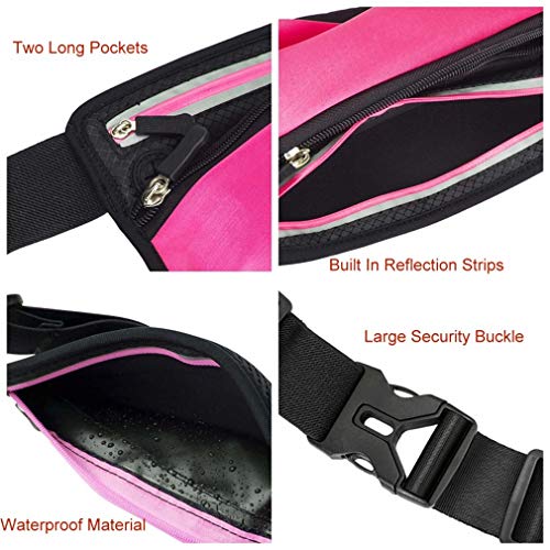 Running Belt Sport Waist Pack with Water Bottle Holder Hydration Belt Fanny Pack Reflective Stripes Cellphone Storage Earphone hole for Dog walker Hiking Travel (BLACK/PINK) - color: BLACK/PINK