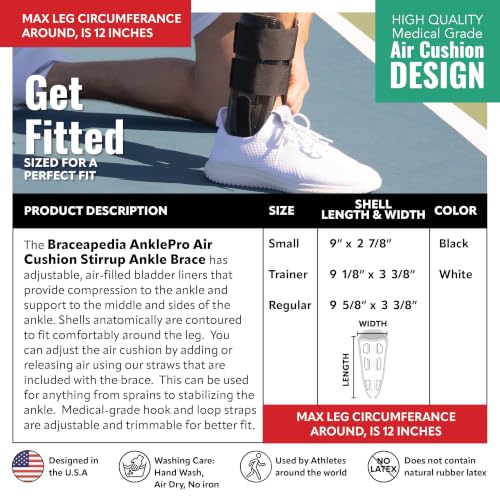 AnklePro Air Cushion Stirrup Ankle Brace, 3-Strap, Reg. - Black - color: Black, size: Regular