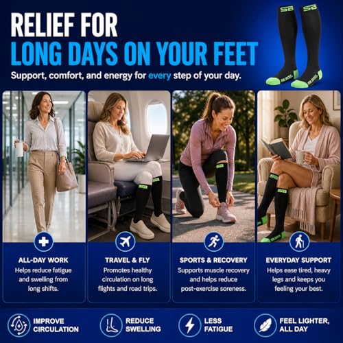 SB SOX Compression Socks for Men & Women (20-30mmHg) - color: Black/Green, size: Medium