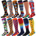 Shyyween 12 Pairs Men Knee High Compression Socks - size: Large, style: Colorful Funky