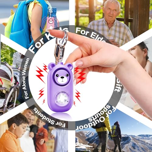 Personal Safety Alarm with LED Light, Rechargeable Cute Bear Design 130dB Self Defense Keychain Alarm, Emergency Security Alarm for Women Men Gilrs - color: Purple