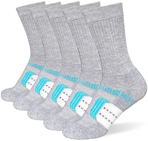 Suaskk Womens Cushioned Breathable Athletic Running Crew Socks 5 Pairs - color: Grey 5 Pairs, size: 9-11