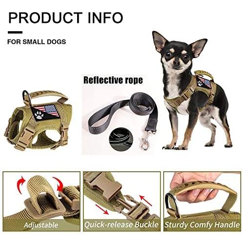 Tactical Dog Harness with Leash Tactical Puppy Vest with Rubber Handle K9 Military Adjustable Pet Harness for Outdoor Training XS Dog Harness (Brown Harness with Leash) - color: Brown harness with leash