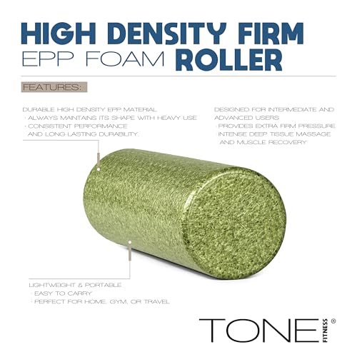 TONE Fitness Firm High-Density Foam Roller for Exercise, Massage & Recovery - color: Green, size: 18 Inch