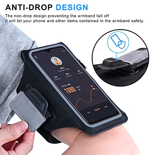HAISSKY Running Armband with Earphone Pouch, Elastic Strap for 6.4" Phones
