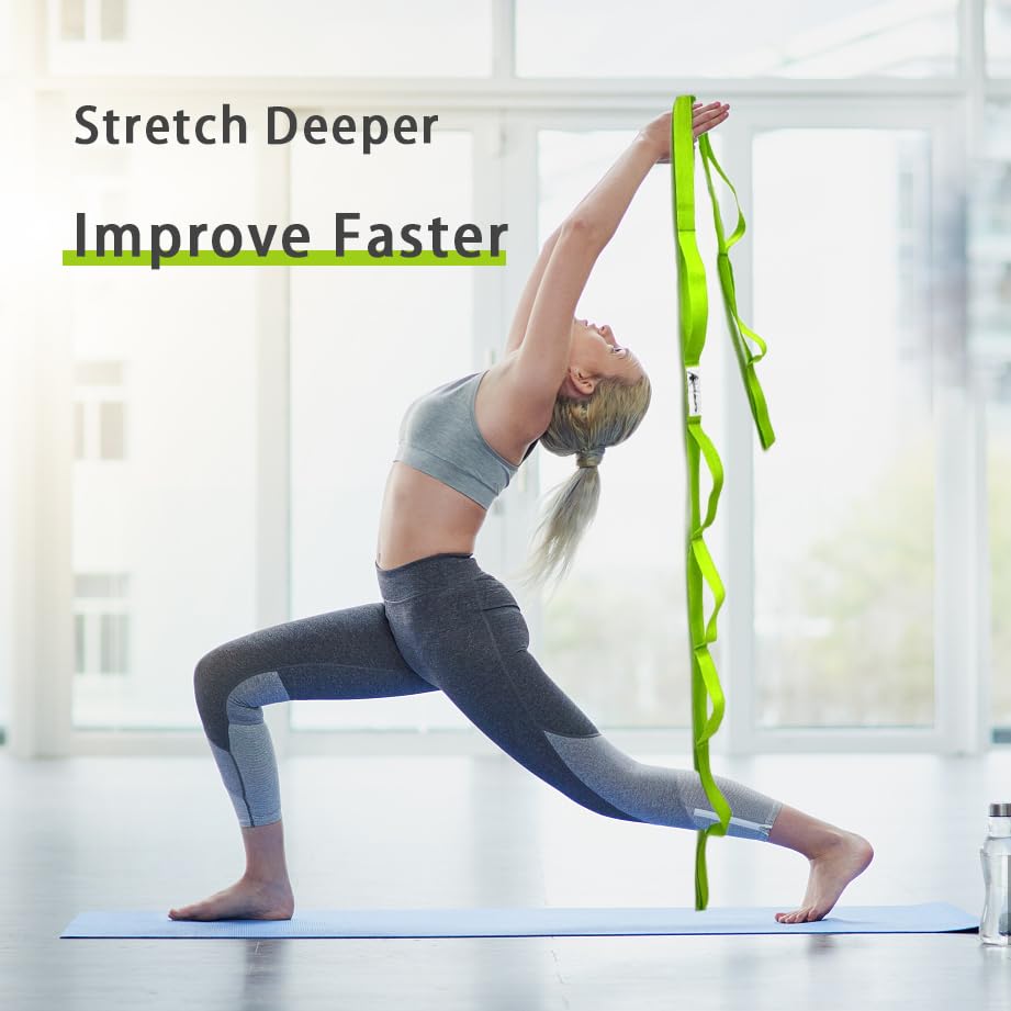 Stretching Strap Yoga Strap with Loops for Physical Therapy, Non-Elastic - color: Green