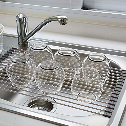 Ahyuan Roll up Dish Drying Rack Over The Sink Kitchen Roll up Sink Drying Rack Portable Dish Drainer Foldable Dish Drying Rack (Black, 20.5''X11.2'') - color: Black, size: Rectangle 20.5 inches x 11.2 inches