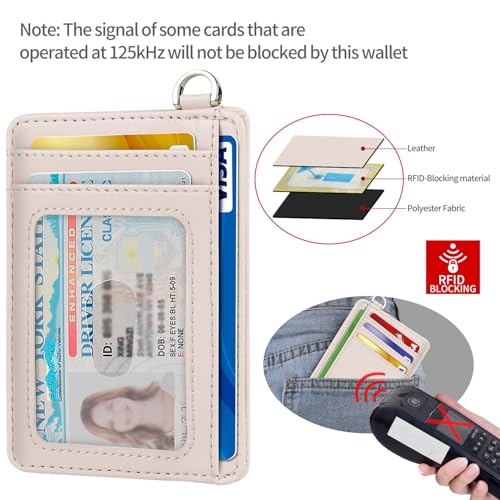 Slim Minimalist Front Pocket Wallet, RFID Blocking Credit Card Holder Wallet with Integrated D-Shackle for Men Women - color: Cowhide Pink Apricot