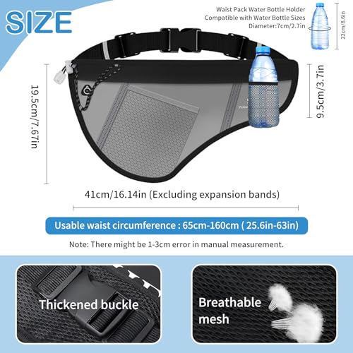 SooGree Men Women Sports Running Waist Bag, Waterproof Fanny Packs with Adjustable Belt, Waist Fanny Pack Bag with Water Bottle Holde for Running Hiking Walking Biking - color: GSP8807-Gray