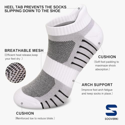 Sooverki Copper Compression Socks Women and Men 6 Pairs - Circulation Arch Support Plantar Fasciitis Running Ankle Socks - color: 6 Pairs - Gray White, size: Small-Medium