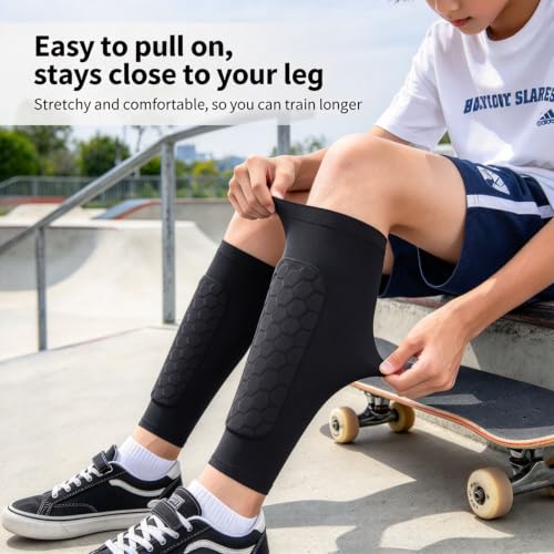 New Soft Shin Guards for Breathable & Anti-Slip Soccer Shin Pads with Honeycomb Protection for Football, Skateboard and Outdoor Activities - size: Medium