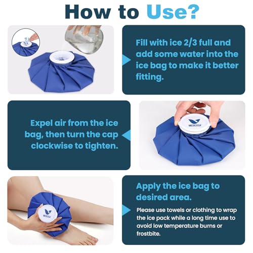 Medcosa 6" (15.2cm) Ice Bag Reusable - Refillable Ice Pack - Watertight Bag to Hold Cubes - Stay Cool & Dry - Comfortable Soft Fabric - Secure Spill Proof Closure - style: Ice Bag - 6 Inches