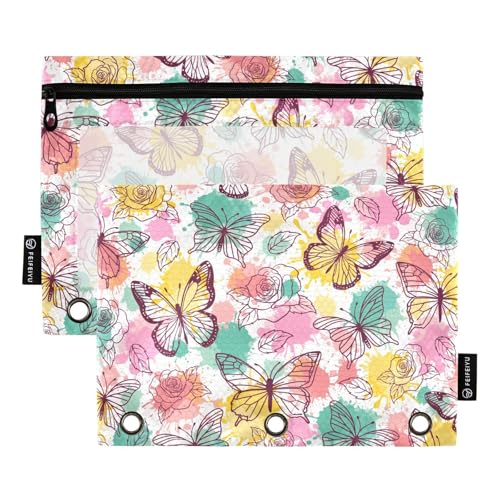Butterfly Pencil Pouches for 3 Ring Binder 2 Pack - color: Butterfly