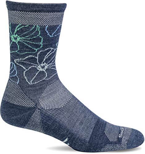 Sockwell Women's Petal Power Crew Moderate Graduated Compression Sock - color: Denim, size: Small-Medium