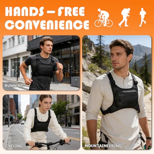 KINGSLONG Running Vest, Chest Bag for Men, Chest Pack, Hiking (F-Black) - color: F-Black