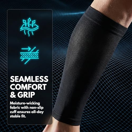 MGANG 20-30mmHg Compression Calf Sleeves Reduces Leg Swelling & Fatigue - color: 1 Pair Black + 1 Pair Black, size: 2X-Large (2 Pair)