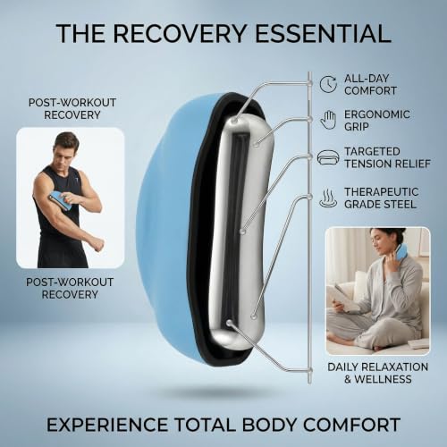 Cooling Massage Roller with Ergonomic Handle for Deep Tissue-Blue - color: Blue