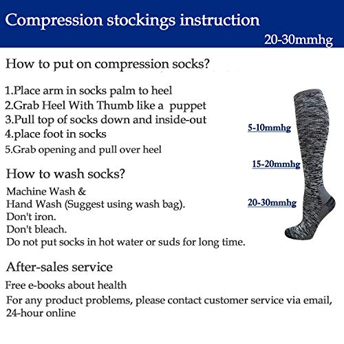 Compression Socks for Women&Men 20-30mmHg Graduated Knee High Stocking - color: 06-6 Pairs Multi Stripe04, size: Small-Medium