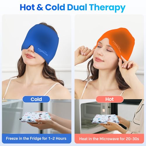 Migraine Relief Cap, Reusable Cold Compress Headband,1pcs - color: Ocean‑eyemask