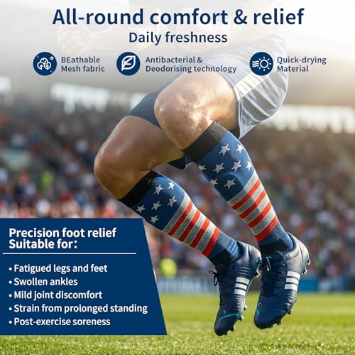 American Flag Compression Socks 15-20 mmHg, Knee High Sports Pair - size: Small-Medium