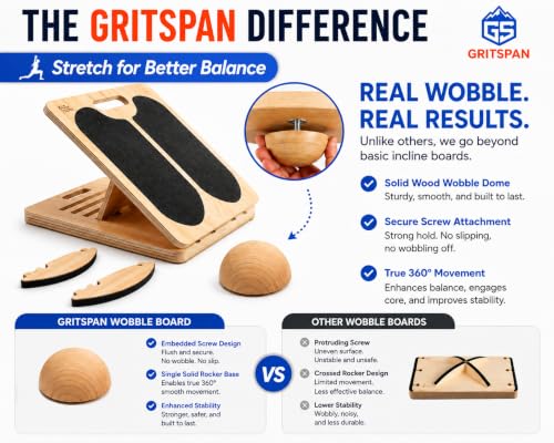 Slant Boards for Exercise, 3-in-1 Wooden Calf Stretcher, Rocker Balance Board and 360° Wobble Board, 5 Adjustable Angles, Anti-Slip Surface, Training Poster Included - size: Large