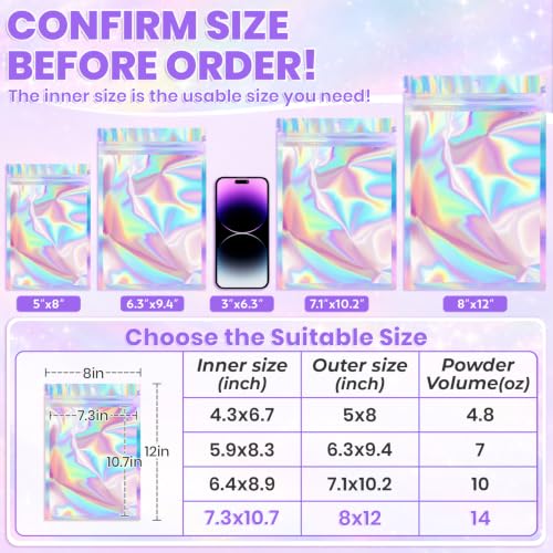 ANZNKU Holographic Mylar Bags 8x12 Large Resealable 50PCS Candy Goodie Bags - color: Holographic, size: 8x12 Inch