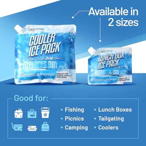 Everlasting Ice RX Reusable Ice Packs for Cooler (4 Pack) Up to 48 Hours Freezer Packs for Coolers and Lunch Boxes Cooler Ice Packs for Lunch Box, Camping, Fishing, Beach, Road Trips - size: Large 9.5" x 9.5" (4 Pack)