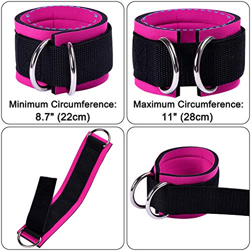 1 Pair Adjustable Fitness Ankle Strap with Double D-Ring - color: Hot Pink